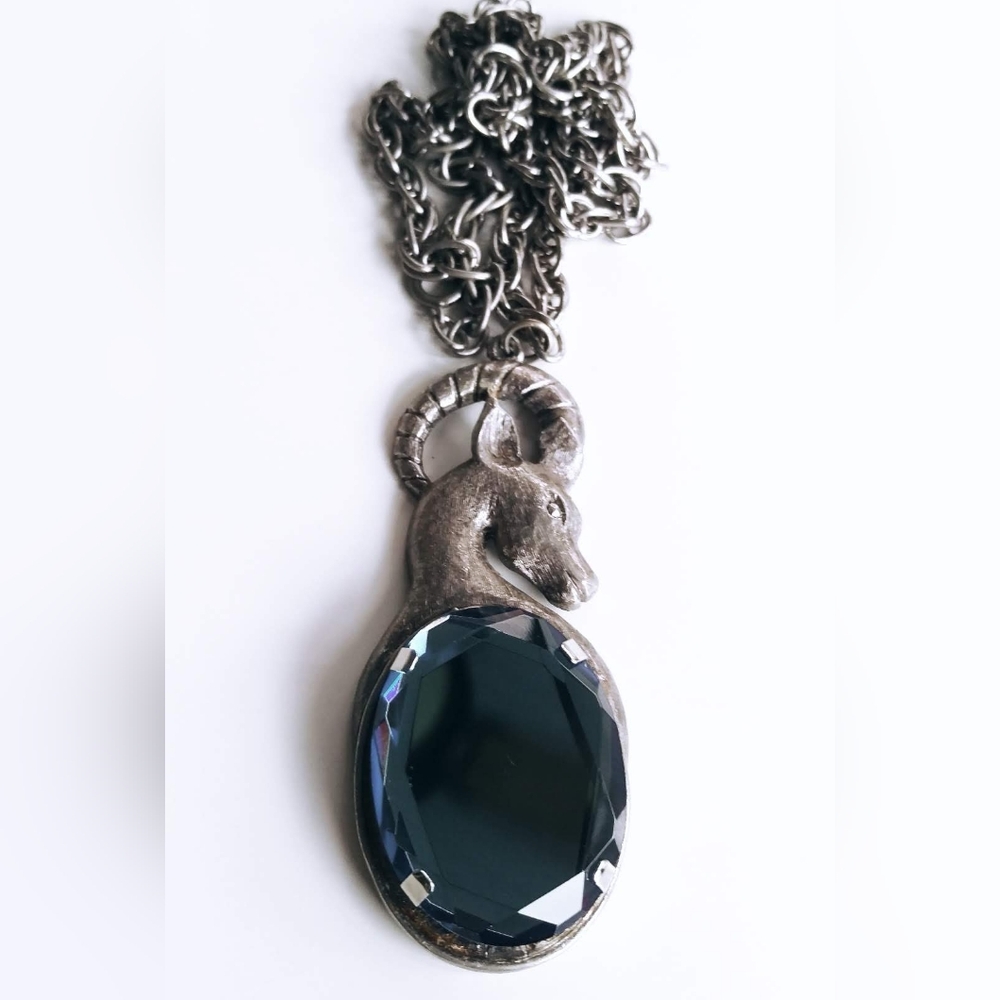 Vintage Pewter Goat Head CAPRICORN Necklace